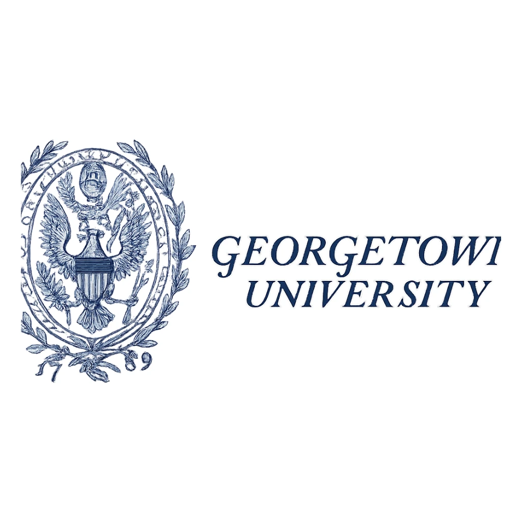 Georgetown University logo, official style, blue and gray color scheme, detailed crest, collegiate emblem sticker