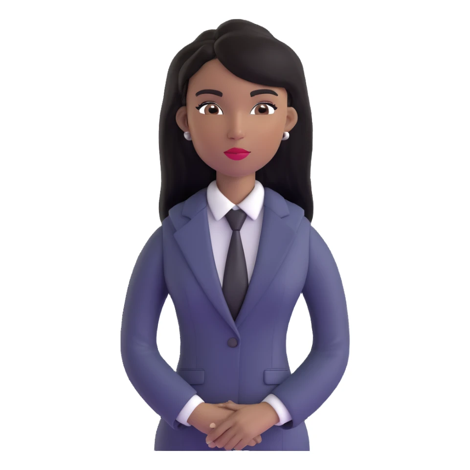 Accomplished African female executive with long straight black hair, sharp business attire, commanding presence sticker