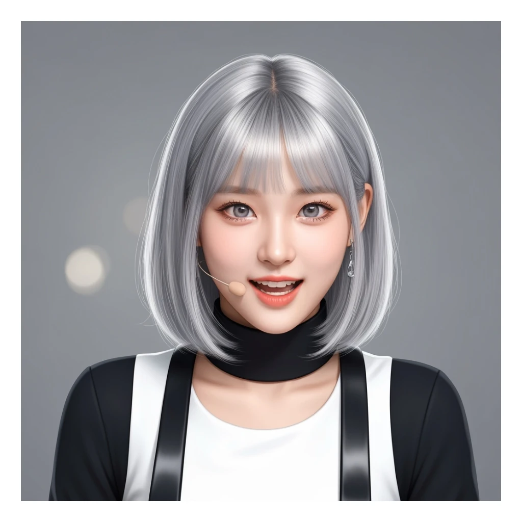 kpop girl with silver hair, cute, expressive, minimal sticker