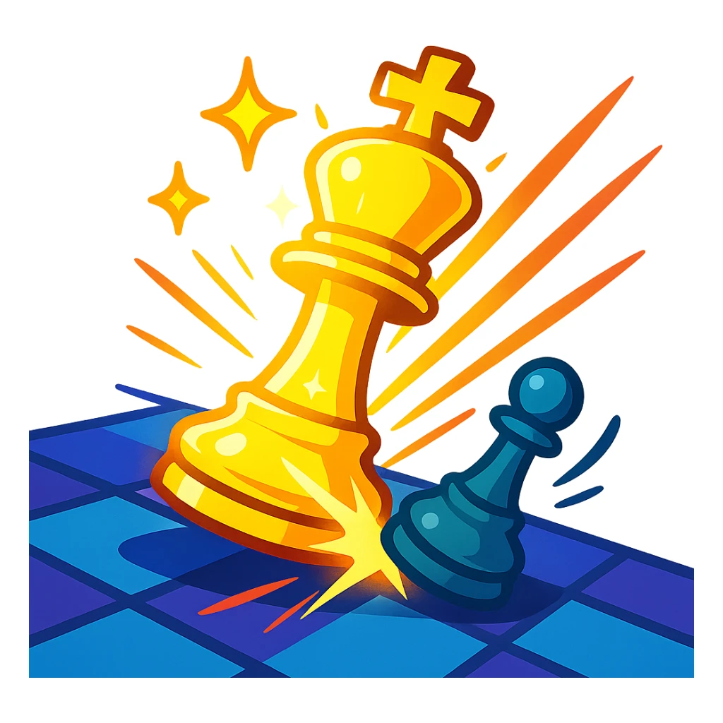 a glowing chess piece making a brilliant chess move with sparkles and dynamic motion lines, vibrant toon style sticker