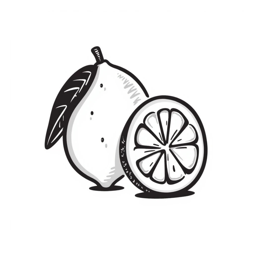 a lemon, cut in half, hand drawn doodle style sticker