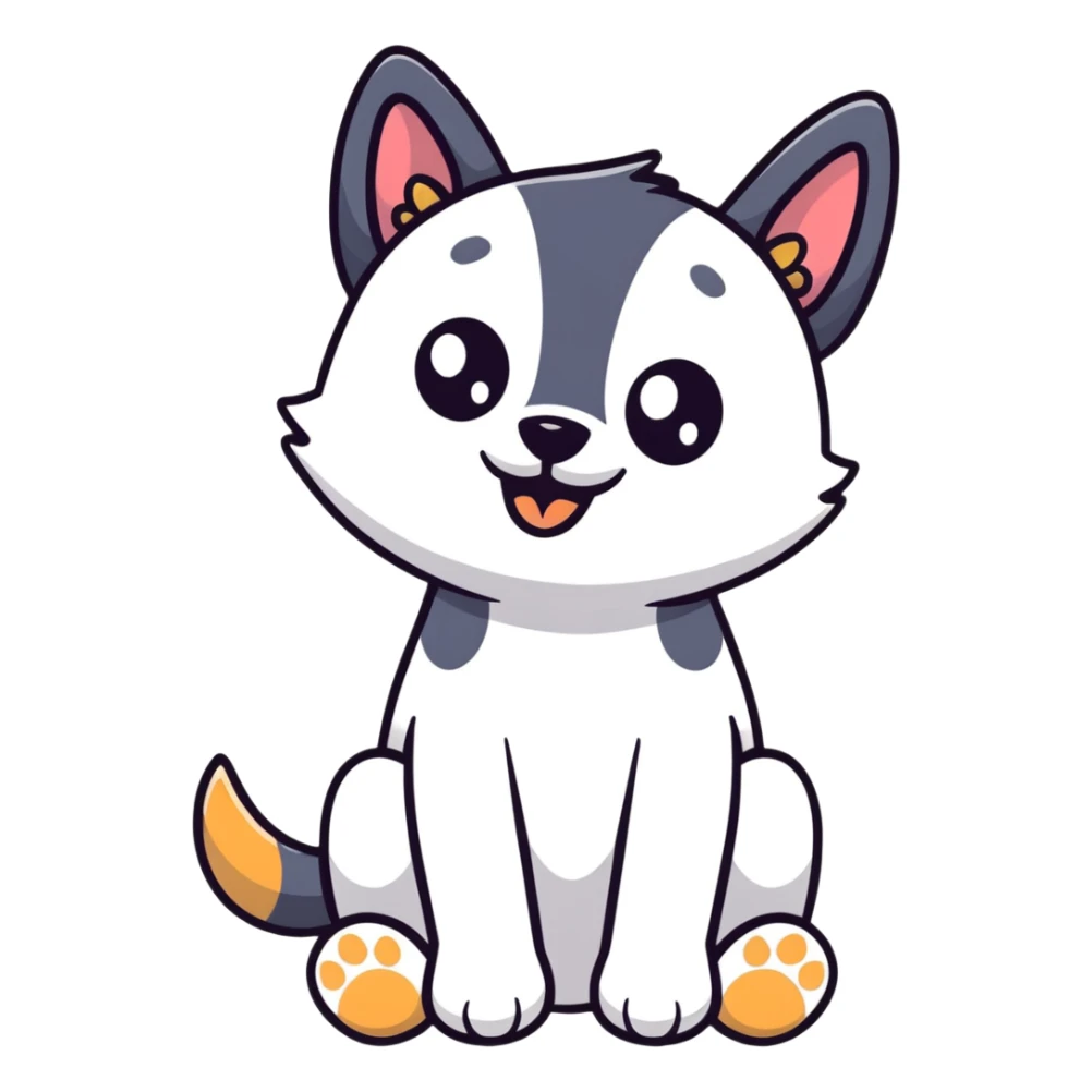 cartoon dog with big eyes begging, sitting with paws up sticker