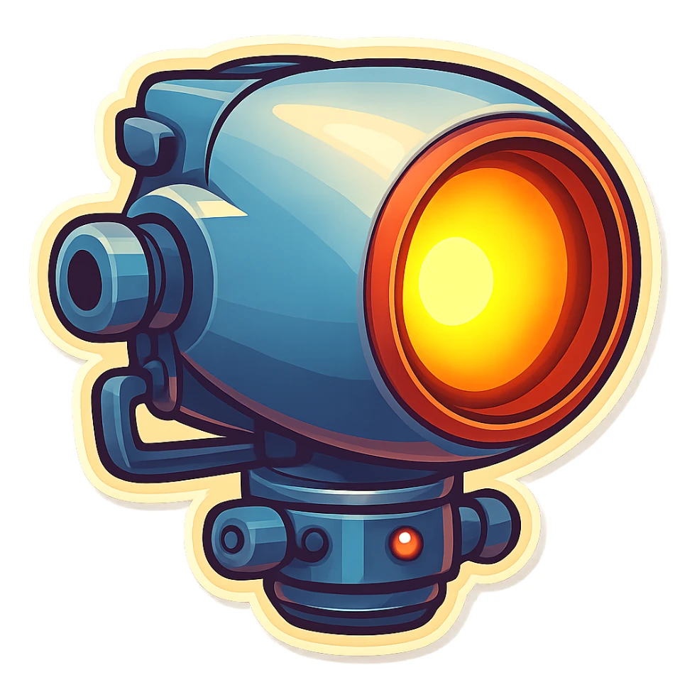 Render this spotlight pointing to the left in retro stickers style. sticker