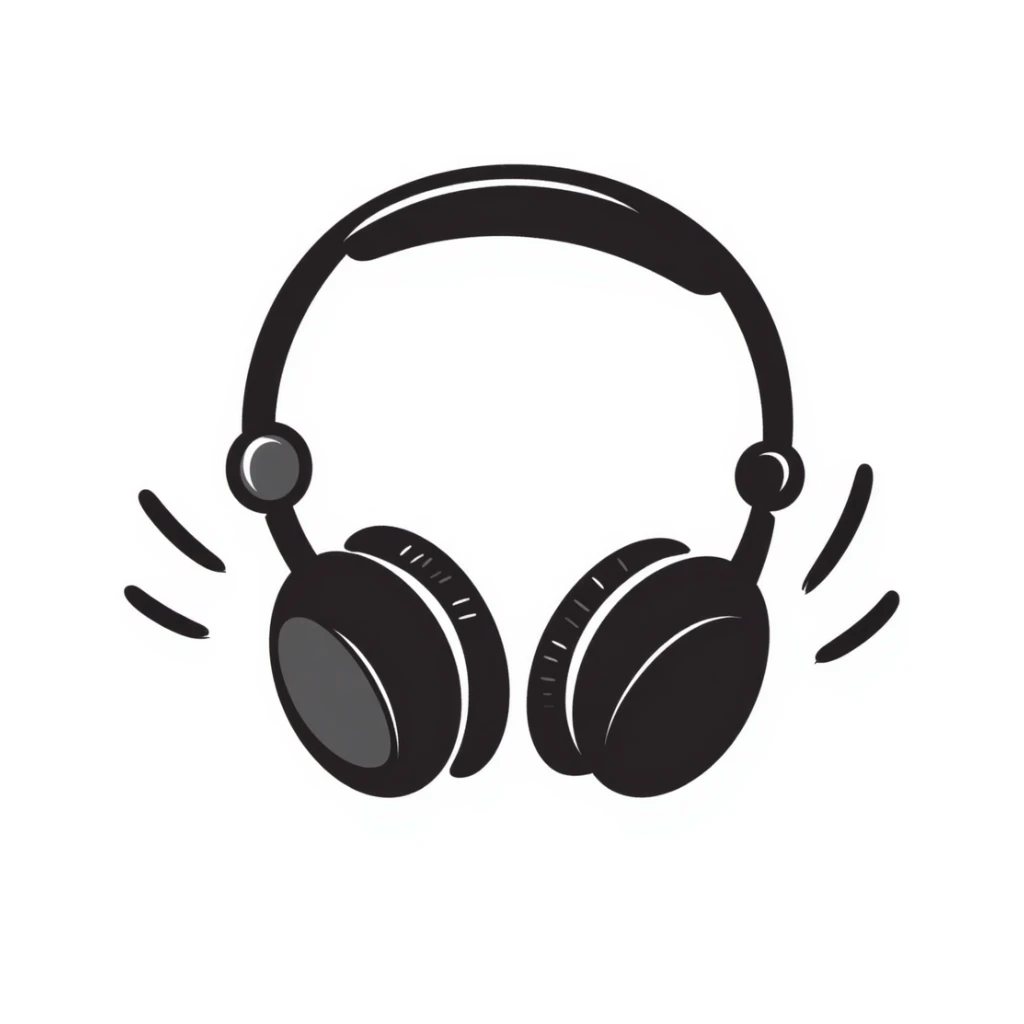 Hand-drawn sketch of black DJ headphones with sound waves sticker