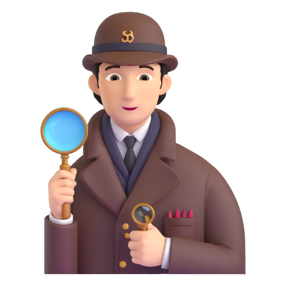 Sherlock Holmes with deerstalker hat and magnifying glass sticker