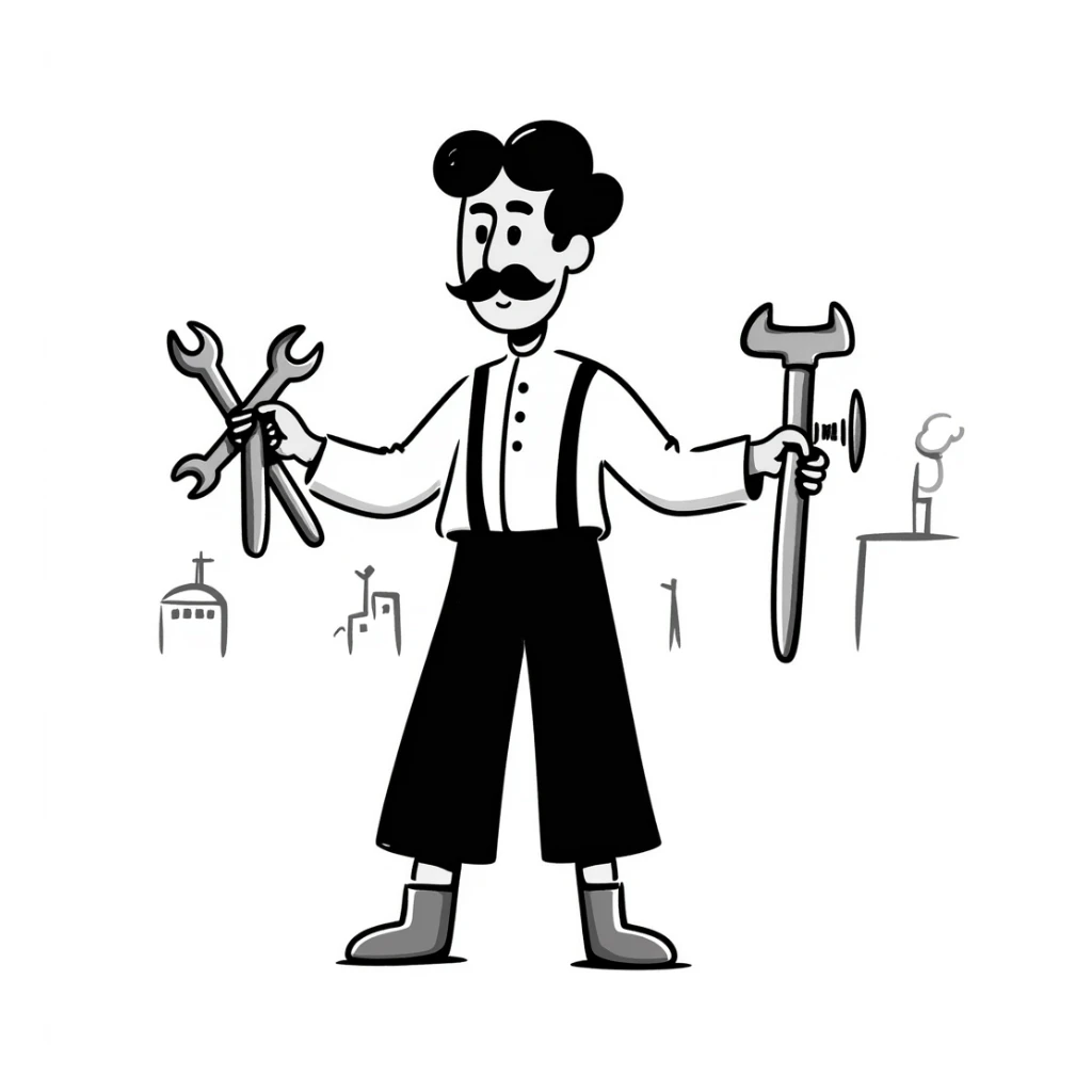 Victorian era English worker with tools, suspenders, boots, and rugged appearance from industrial revolution sticker