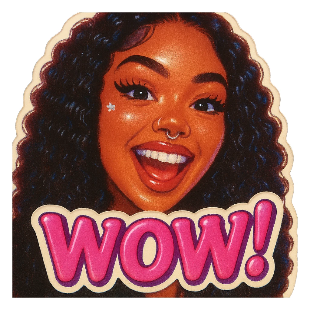 excited 
add the words W You!  in pink  sticker