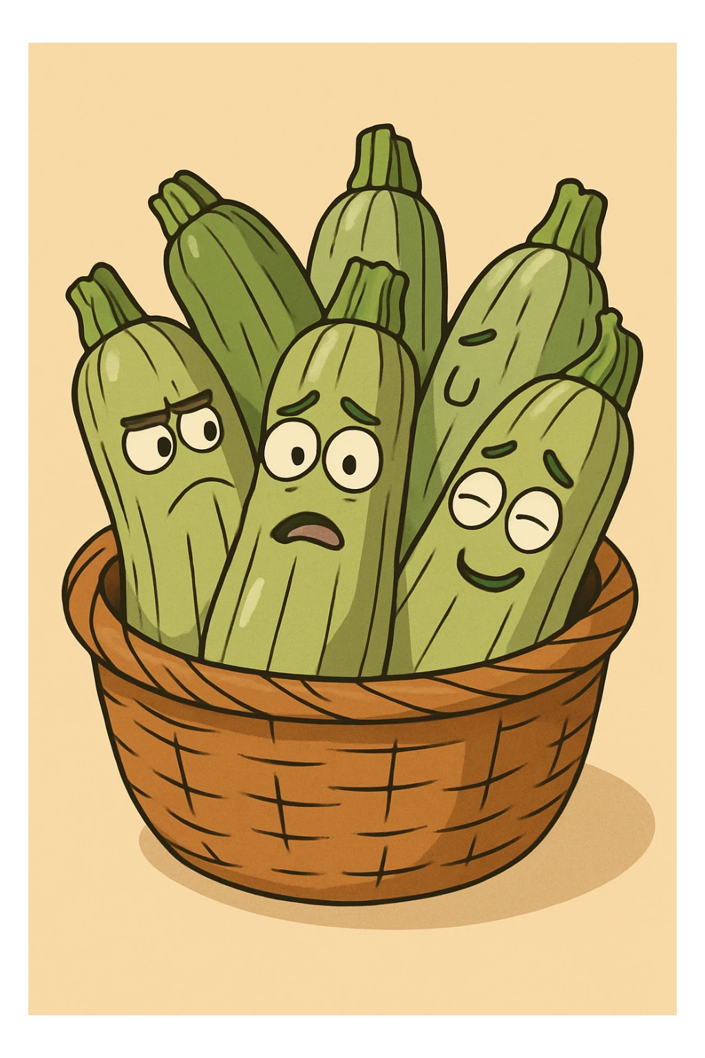 a bunch of courgettes in a basket, simple style sticker