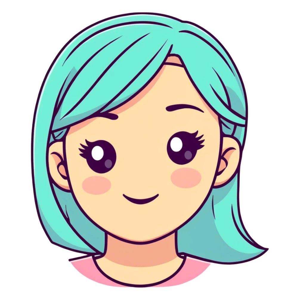 cute girl face in pastel colors, cartoonish sticker