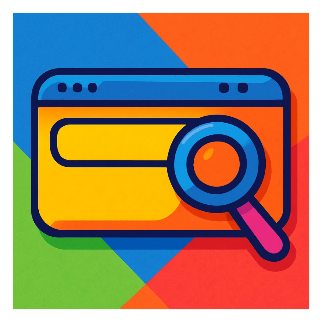playful colorful cartoon style web search icon, no text sticker