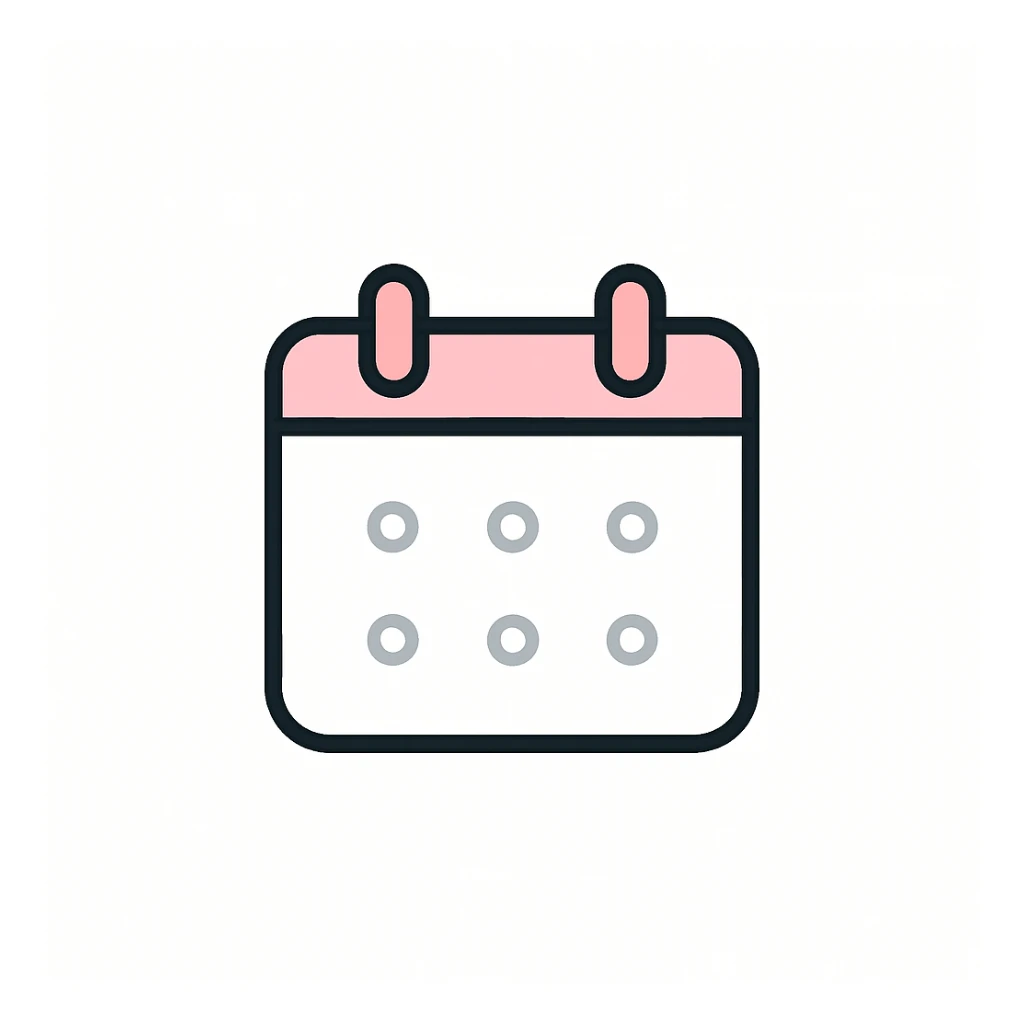 calendar icon with bold pink accents, flat design sticker