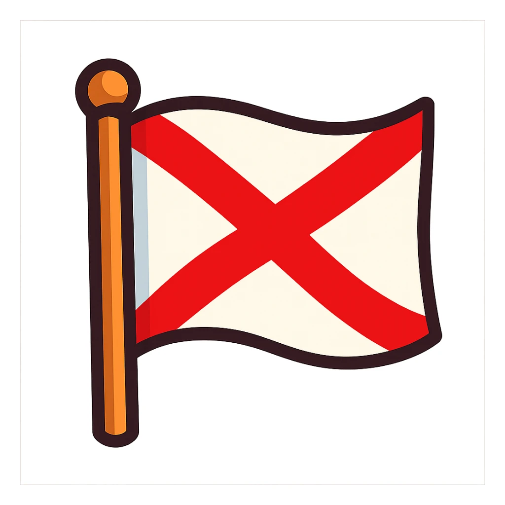 white flag with red Burgundy cross, vibrant illustration style sticker