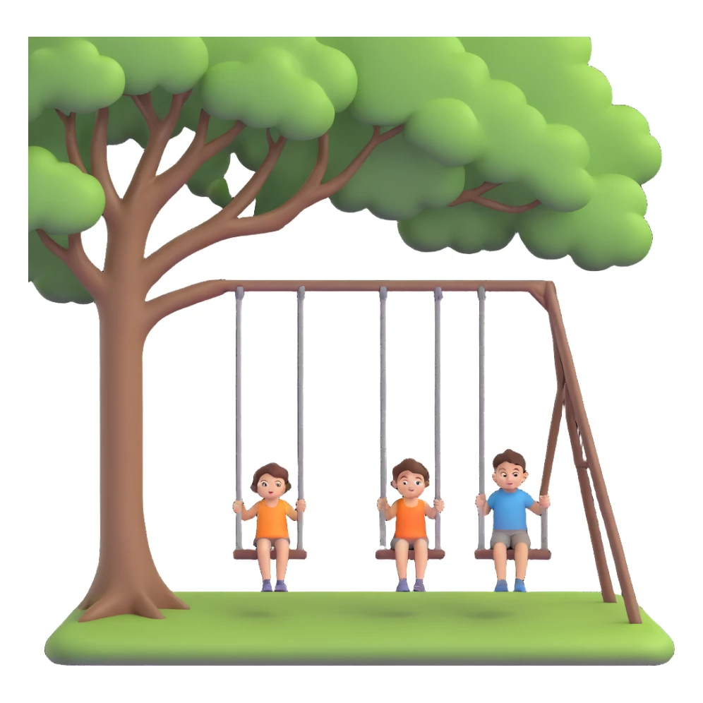 A person pushing a swing with a child sitting on it, outdoors, under a tree, in daylight. The swing is moving back and forth. Focus on the motion of swinging and the person gently pushing it sticker