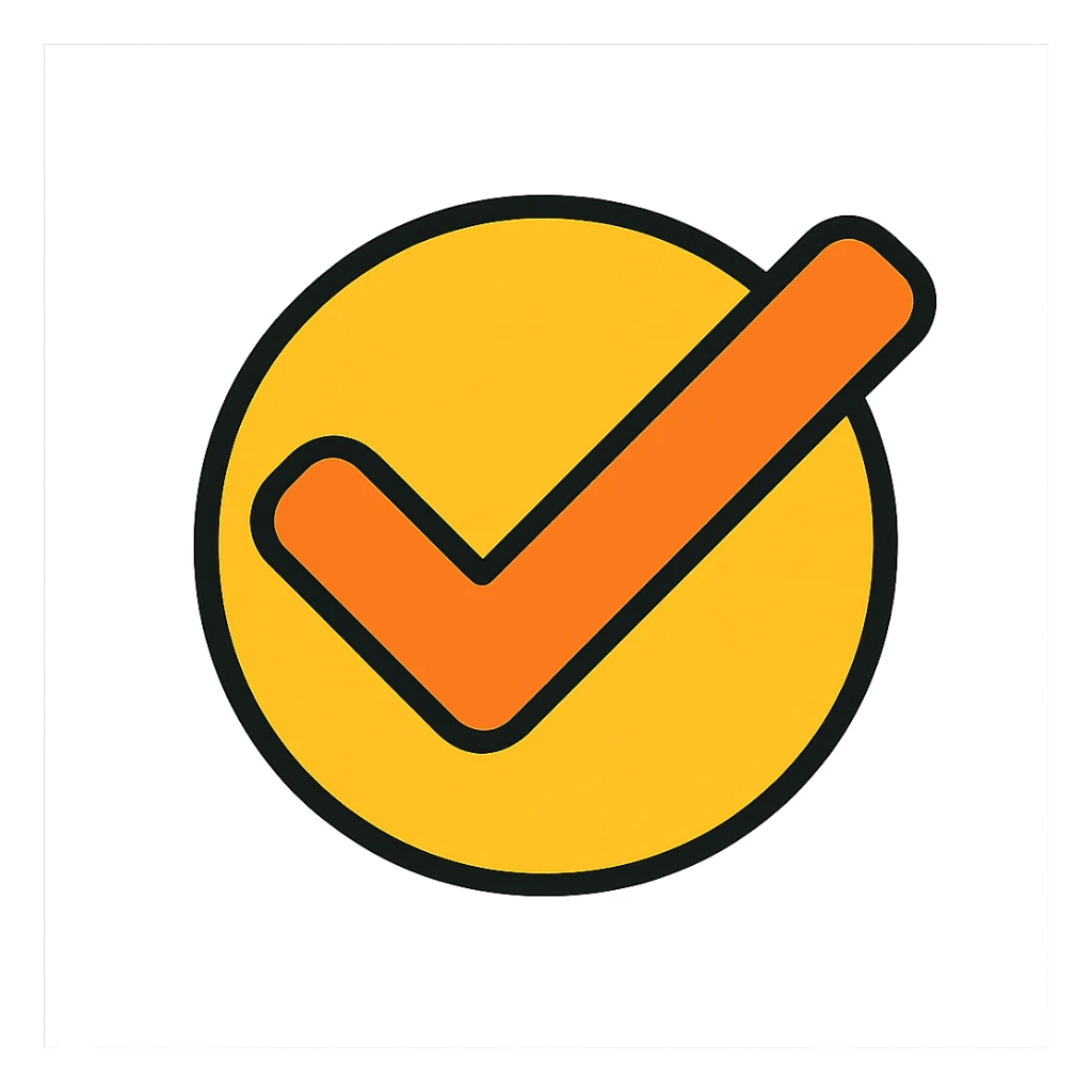 check mark icon, clean and bold, modern style, color #ff7f00 orange, no text sticker