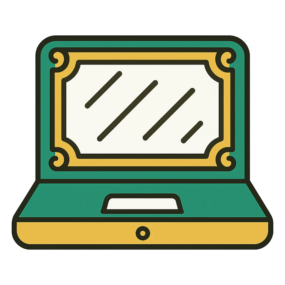 laptop, classic look, green gold and white color scheme, elegant lines, decorative details sticker