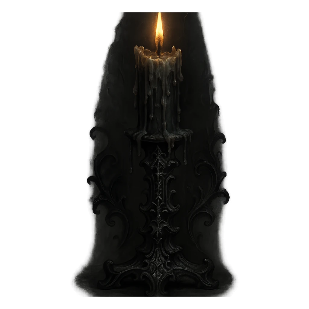 a mysterious gothic candle with dripping wax, dark and ornate, gothic style, moody lighting sticker