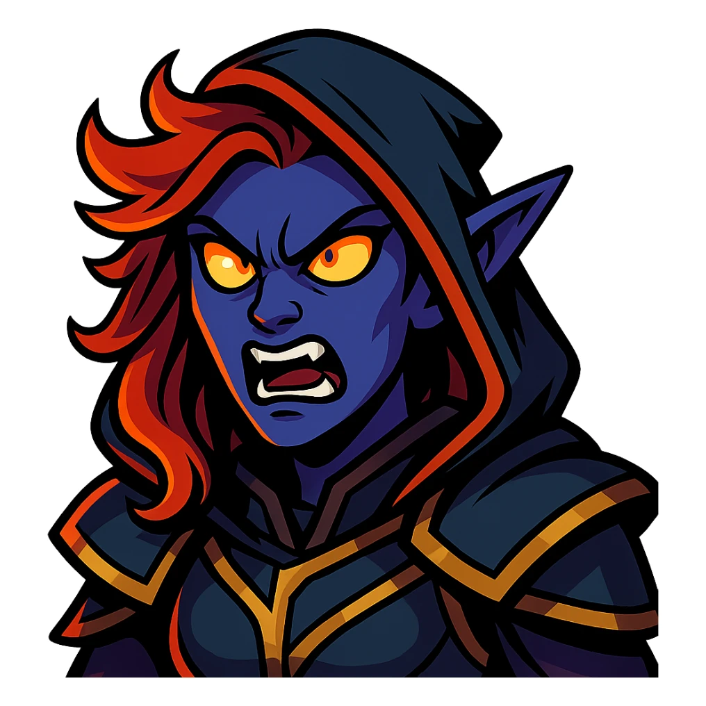 vibrant toon style illustration of Umbralma from Baldur's Gate 3 with angry expression sticker