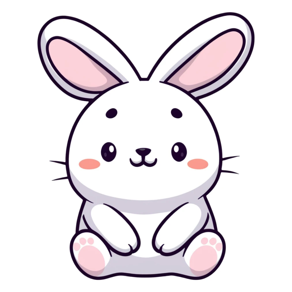 full-body plush toy bunny character with big round head, floppy ears, expressive cute eyes, laughing with closed eyes and little tears, soft kawaii pastel colors, hand-drawn Japanese stationery style kawaii sticker sticker