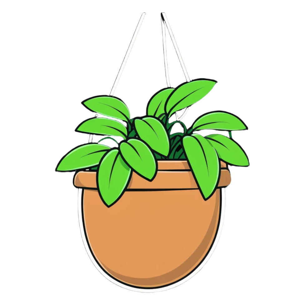 Plectranthus Verticillatus creeping charlie plant with trailing vines in a coconut fiber hanging basket sticker