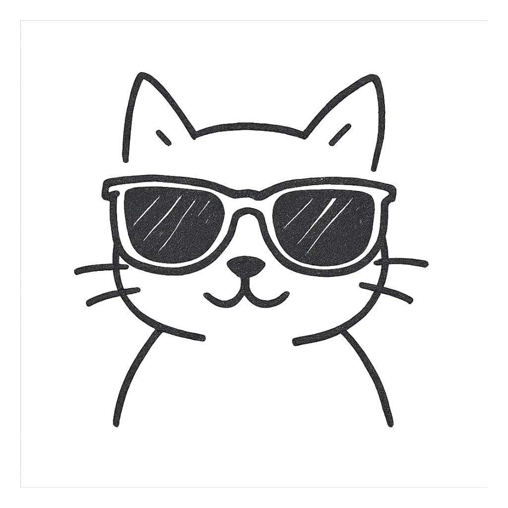 hand drawn outlined icon of a cat wearing sunglasses sticker
