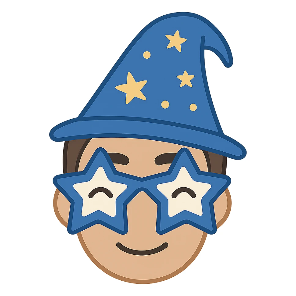face with blue wizard glasses, digital illustration sticker