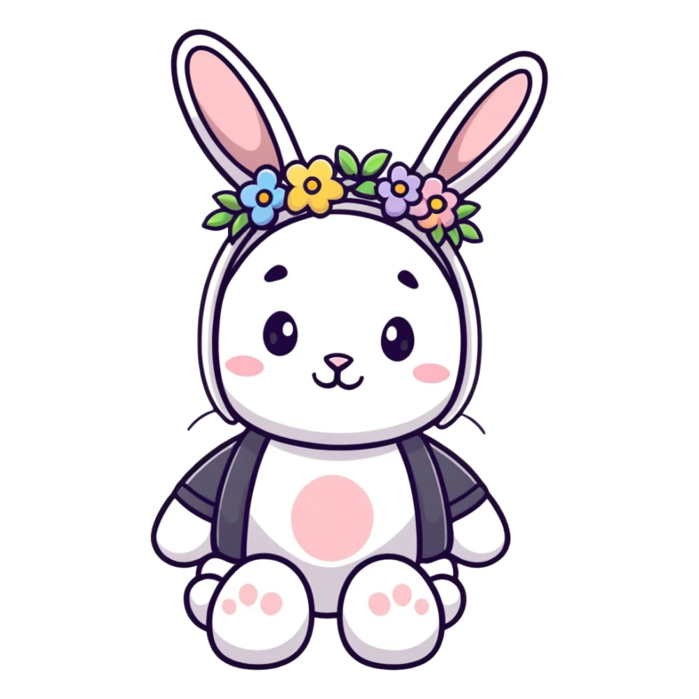 sweet bunny in cute outfit with flower wreath sticker