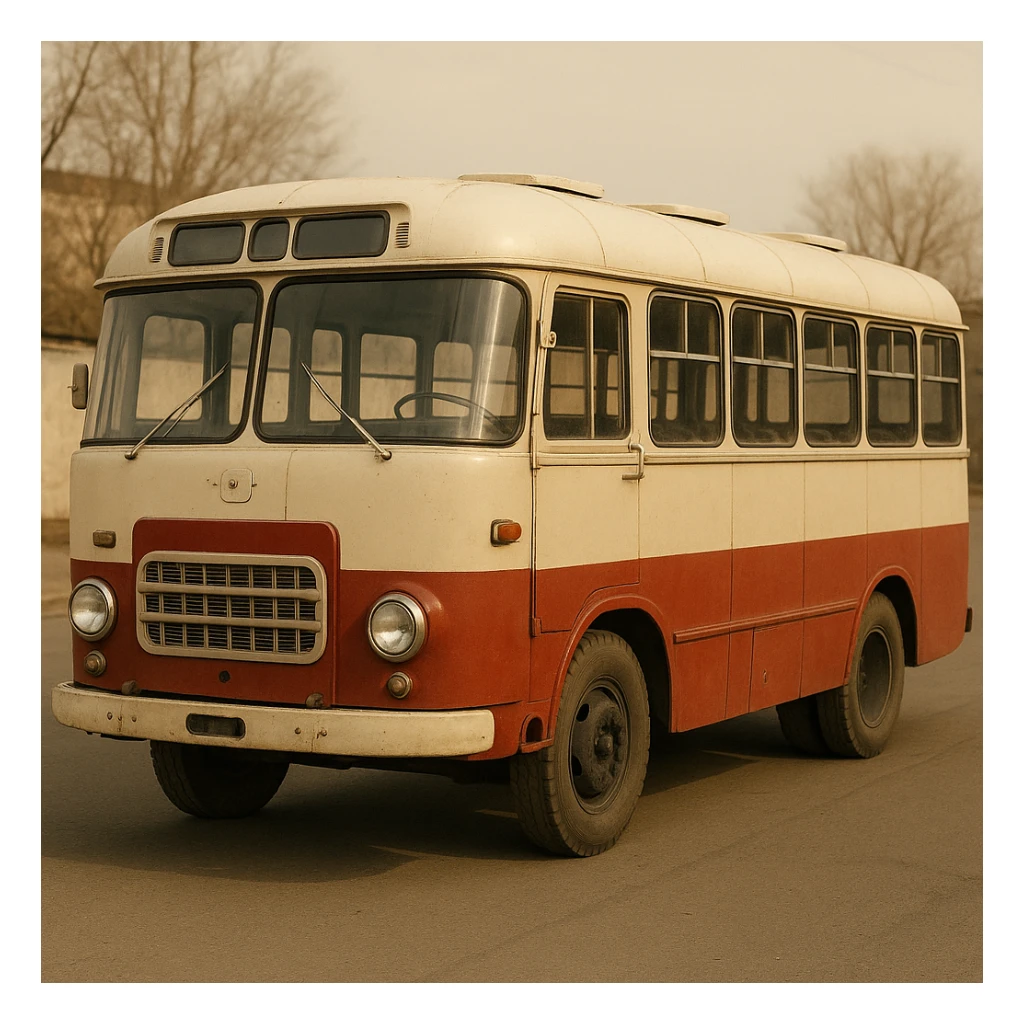 Vintage USSR public transport bus, utilitarian design, retro style sticker