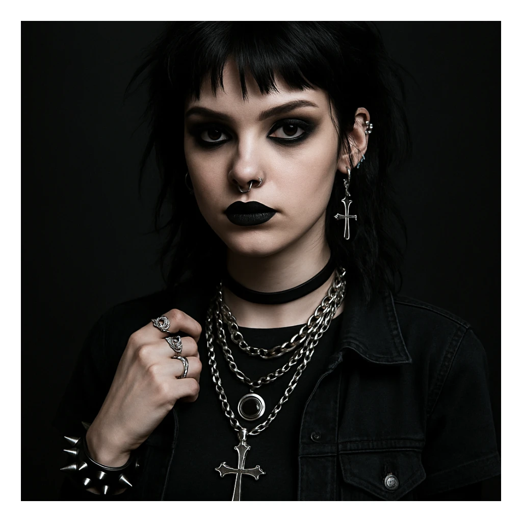 alternative girl, alt style, dark clothing, unusual jewelry sticker