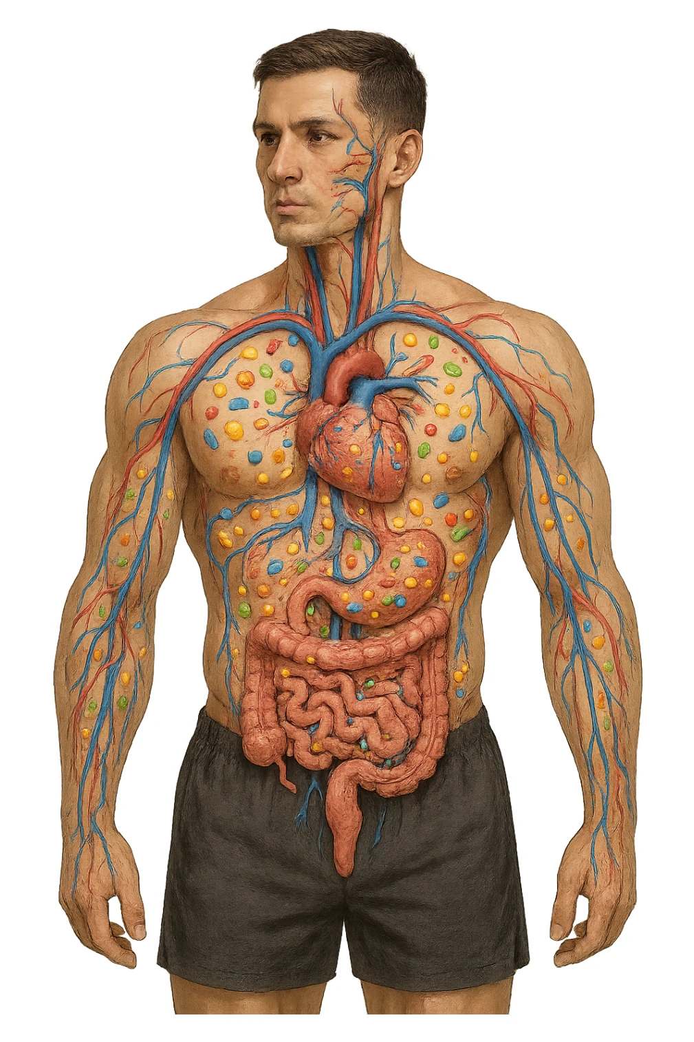 immagine realistica prendendo spunto da questa dei Nutrienti , vitamine, carboidrati ecc.. veicolati nel corpo senza scritte sticker