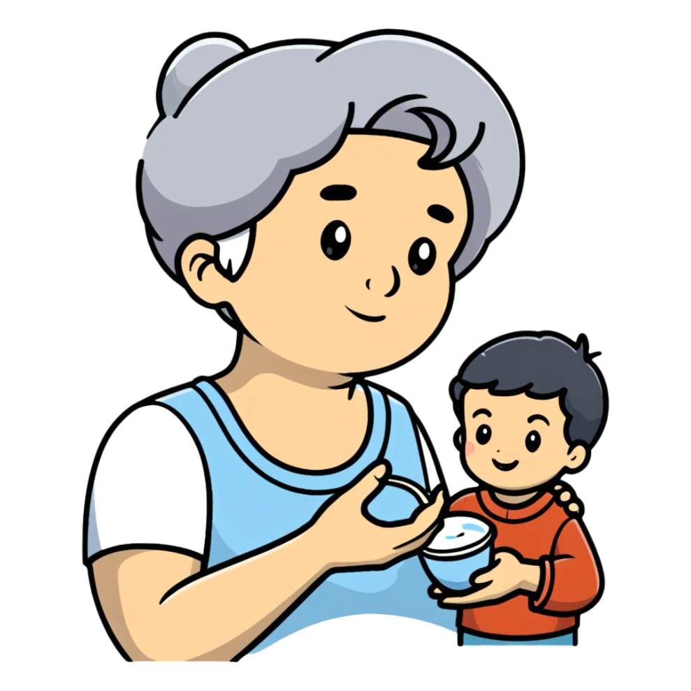 Grandmother offering yogurt to grandson sticker