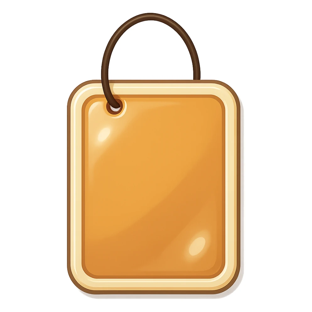 rectangular door sign with rounded corners, beige color, shadows and highlights, retro sticker style, hanging on a loop sticker