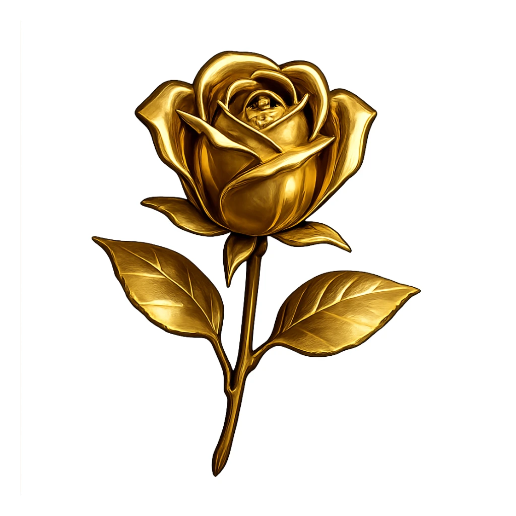 gold rose, stylized, shiny, metallic, minimal background sticker