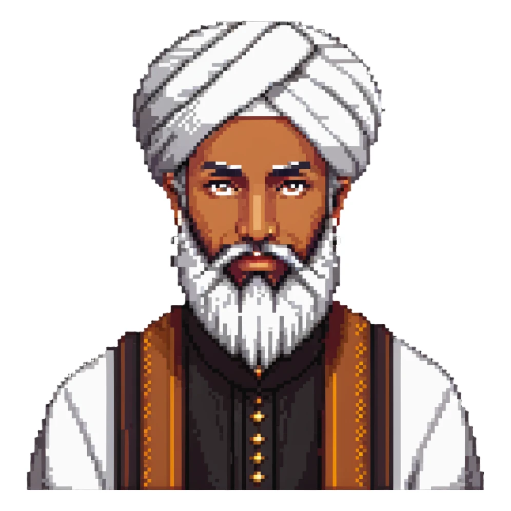 Muslim religious scholar with turban and beard, dignified expression sticker