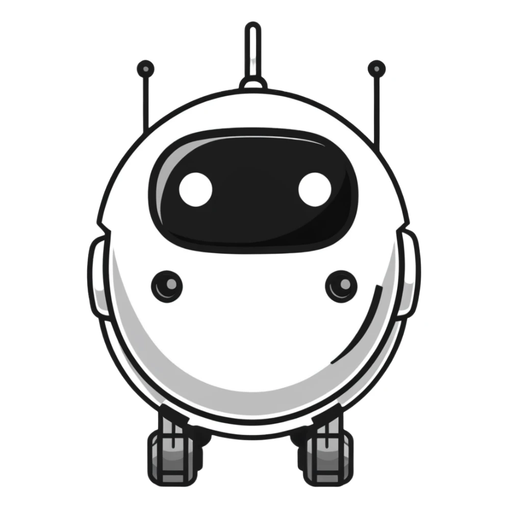polished minimalistic perfectly round steel robot face, simple clean design sticker
