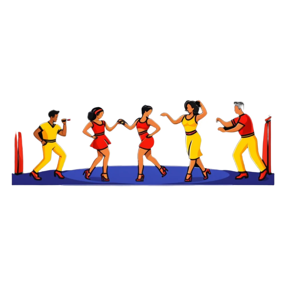 Colombian salsa night club with dancers, live band, and festive lights sticker