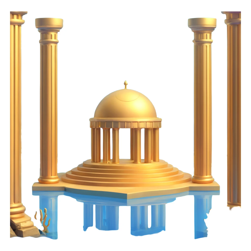 futuristic golden domed base with Anunnaki motifs, underwater setting, pillars sticker