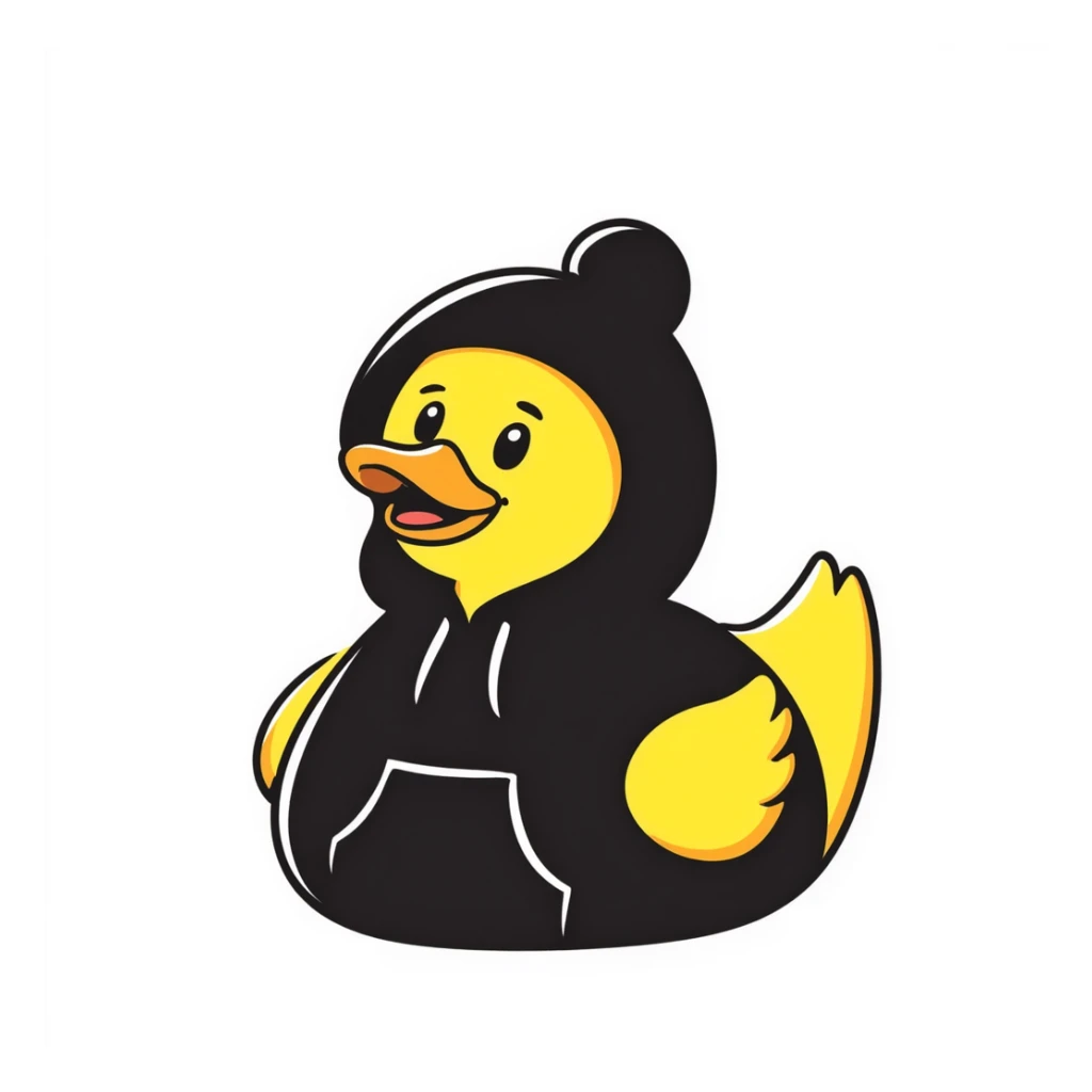 Hand-drawn rubber duck wearing a cozy hoodie sticker