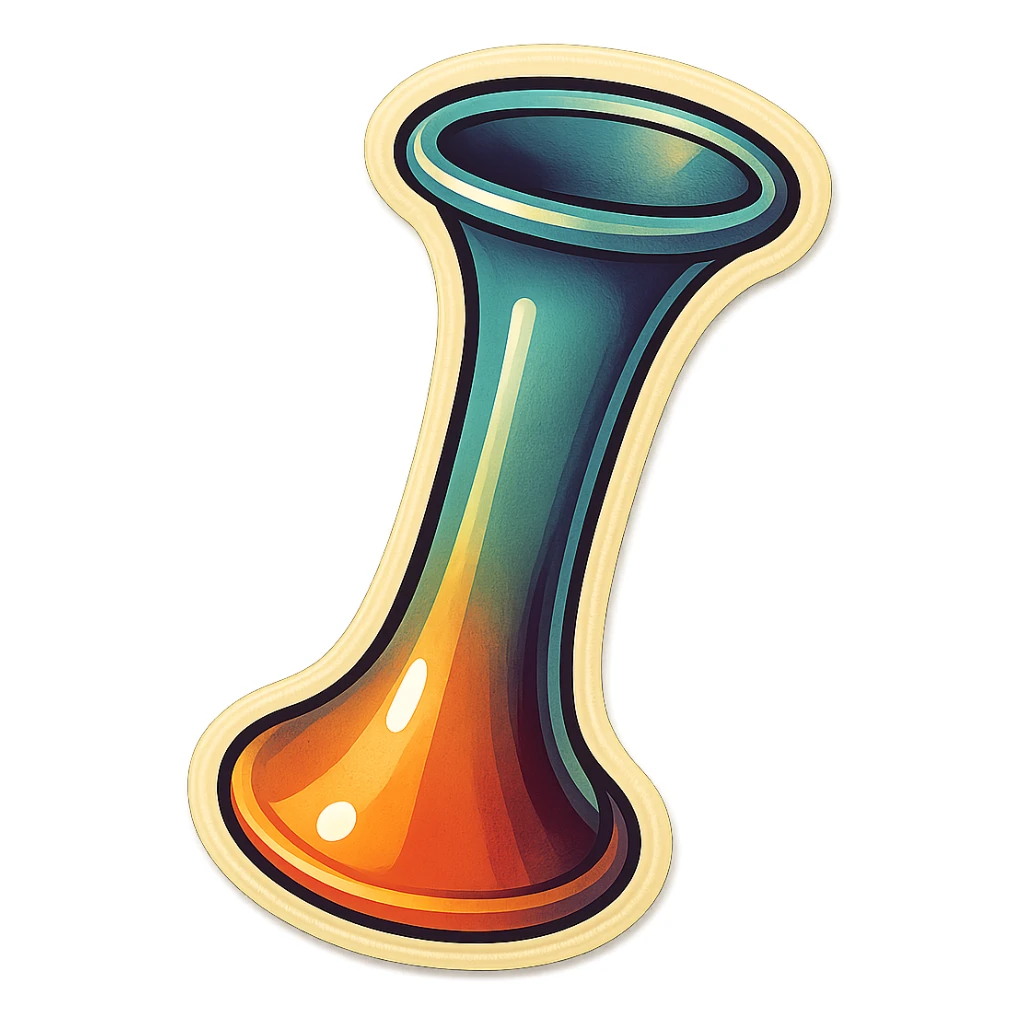 Obstetric Pinard stethoscope, perspective view, retro stickers style, soft rounded shapes, expressive contours, vintage color palette, light paper texture, shadows and highlights, transparent background sticker