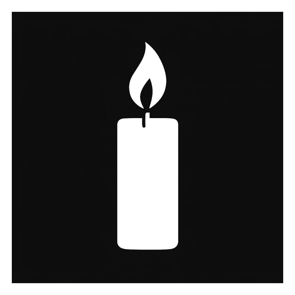 white Vector minimalistic and elegant icon of candle shape, black solid background sticker