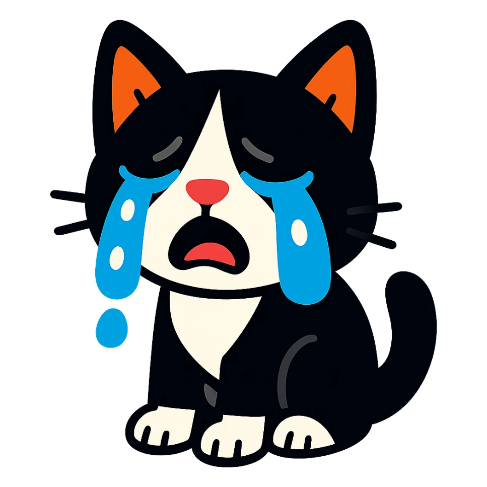 vibrant toon style crying tuxedo cat sticker