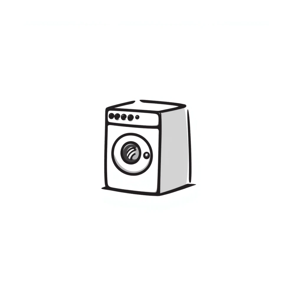 minimalist doodle of a washing machine, black lines, no color sticker