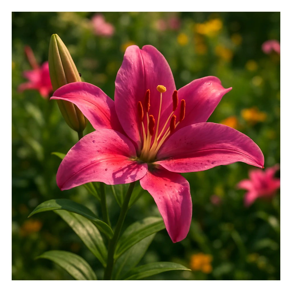realistic style vibrant pink lily flower blooming in a garden sticker