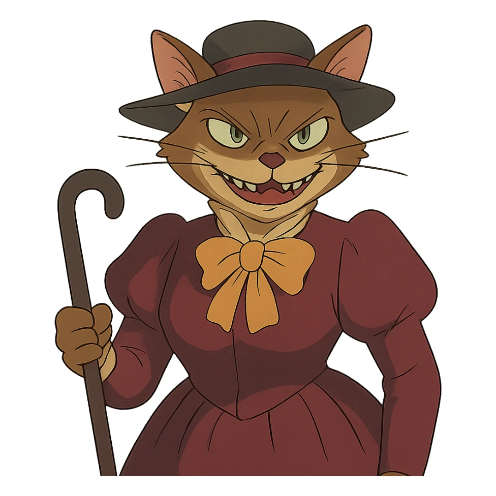 evil British cat-woman sticker