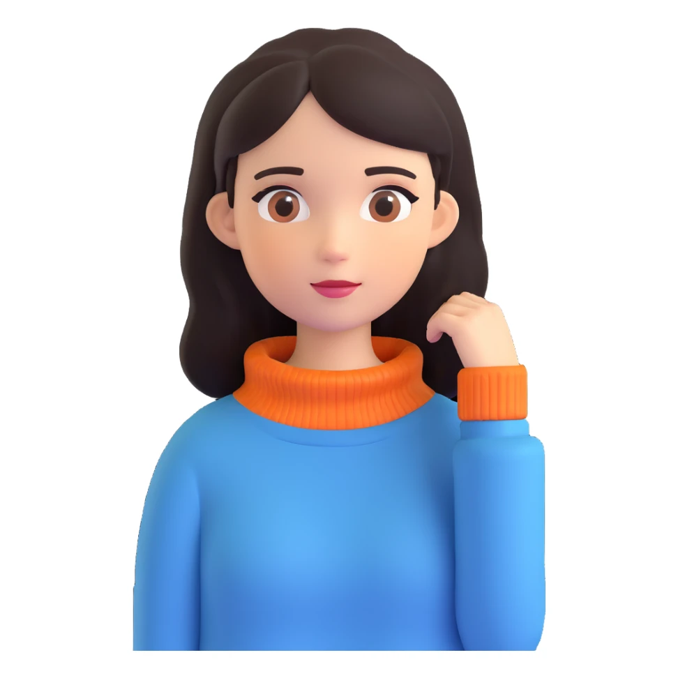 a girl with dark hair and a bluish sweater sticker