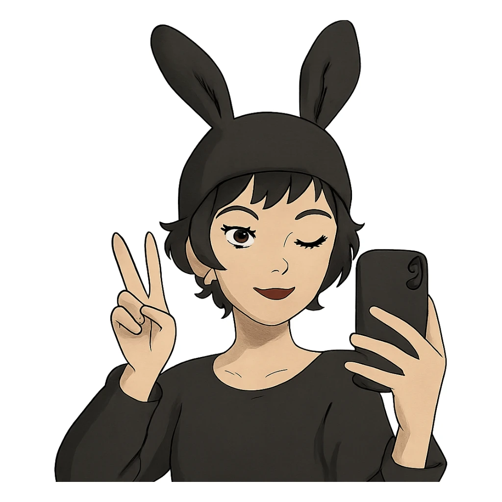 1 female, gothic pixie with a bunny ears beanie cute selfie  sticker