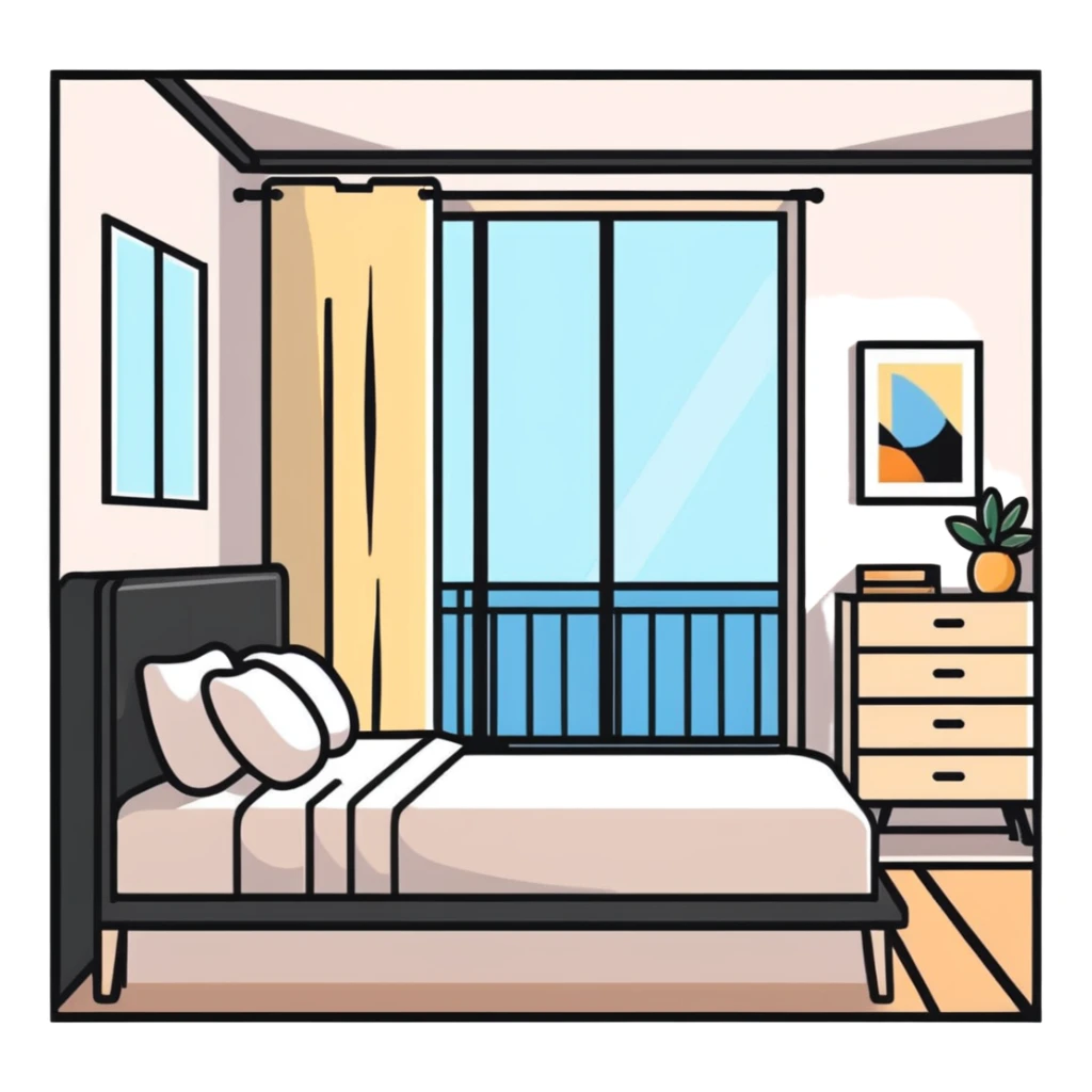 clean minimalist aesthetic bedroom with natural light sticker