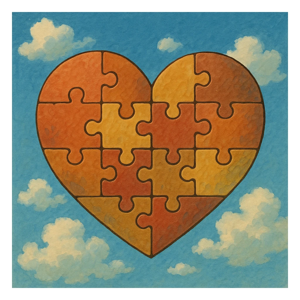 heart made of interlocking puzzle pieces, ghibli style sticker