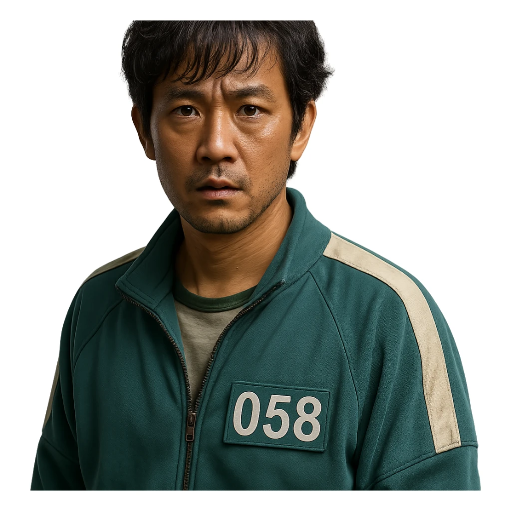 Squid Game Season 2, individual character, clear depiction, new unique main character, detailed, realistic, no specific art style sticker