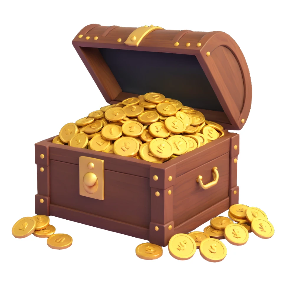 wooden treasure chest overflowing with gold coins sticker