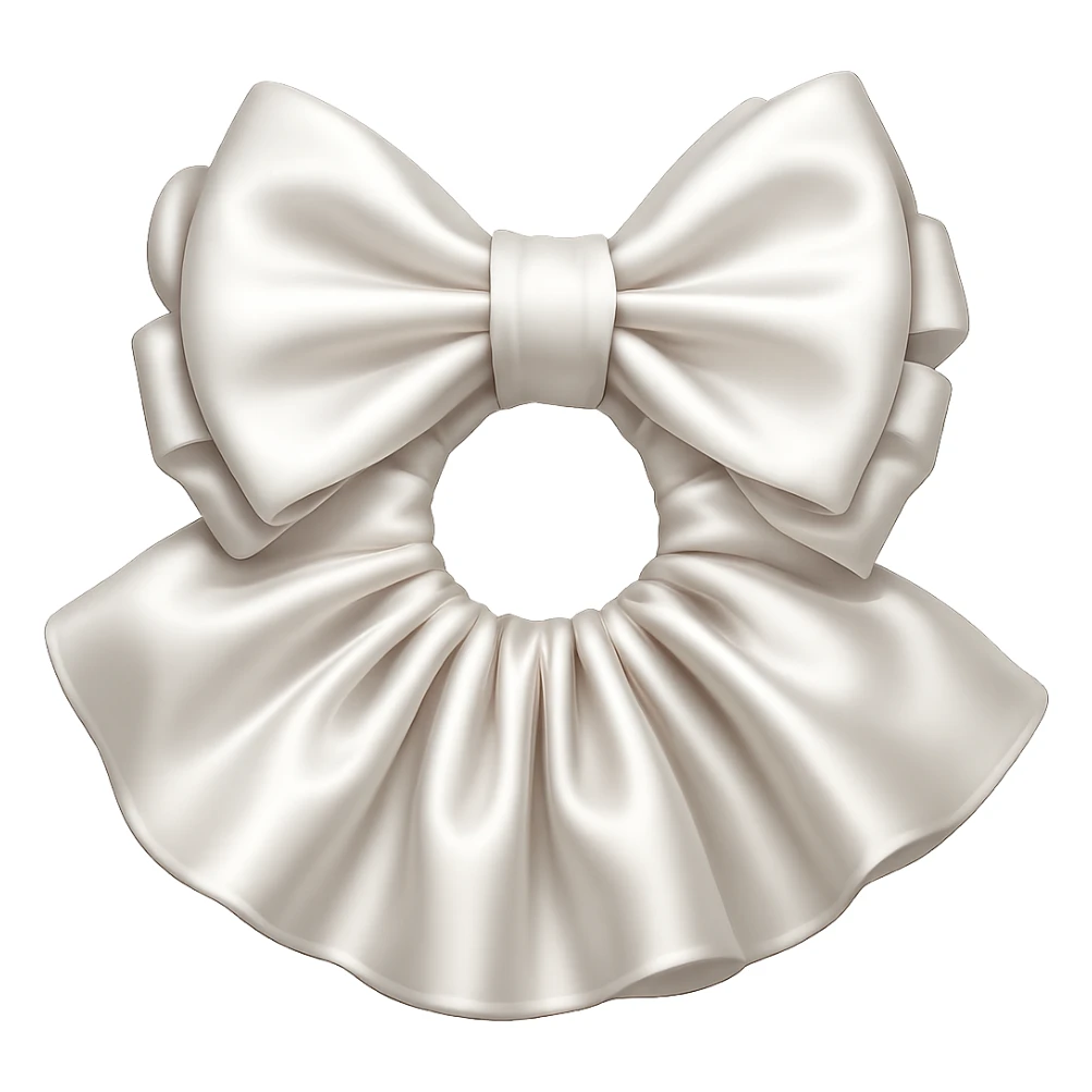 Make the white scrunchie with a bow look silkier in the style of emoji art, with no background. sticker